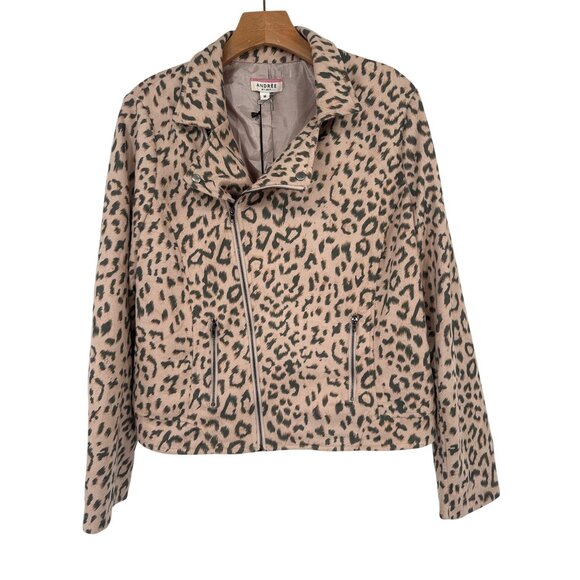 Andree By Unit Blush Leopard Moto Jacket faux suede size medium womens new $67 - Picture 2 of 6